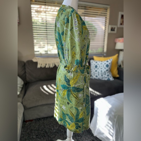 Boden Smocked 100% Linen Shirt Dress. Leaf, Oriental Cascade pattern. - Picture 7 of 10